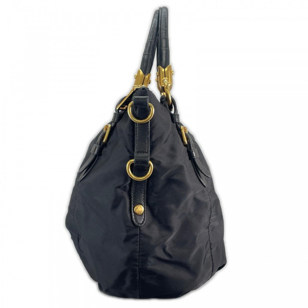 PRADA プラダ ハンドバッグ ナイロン ブラック 黒 ゴールド金具 レディース【中古品】
