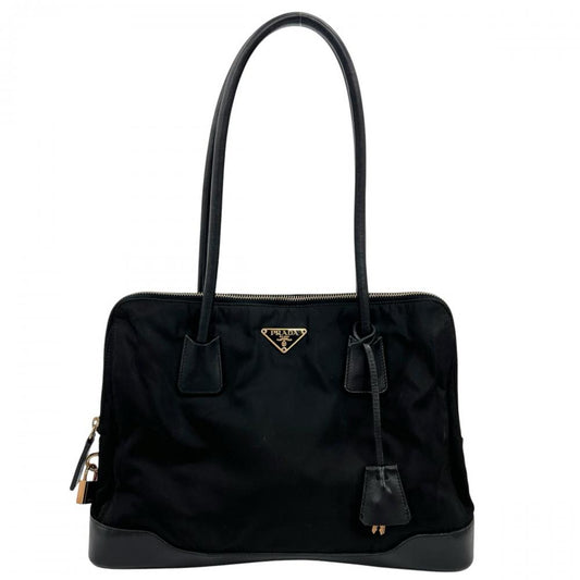 PRADA プラダ ハンドバッグ テスート トライアングルロゴ BR0098 ナイロン レザー ブラック 黒 ゴールド金具 レディース【中古品】