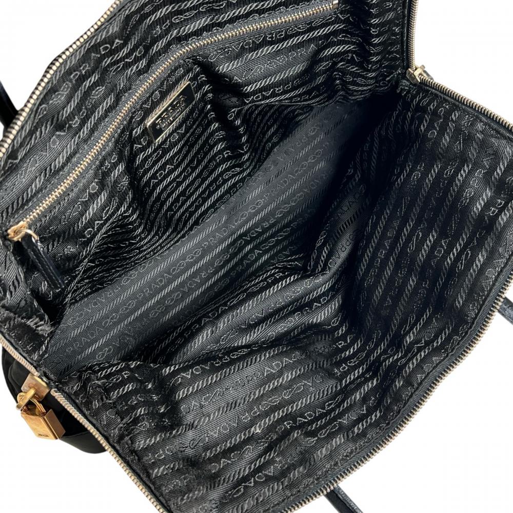 PRADA プラダ ハンドバッグ テスート トライアングルロゴ BR0098 ナイロン レザー ブラック 黒 ゴールド金具 レディース【中古品】