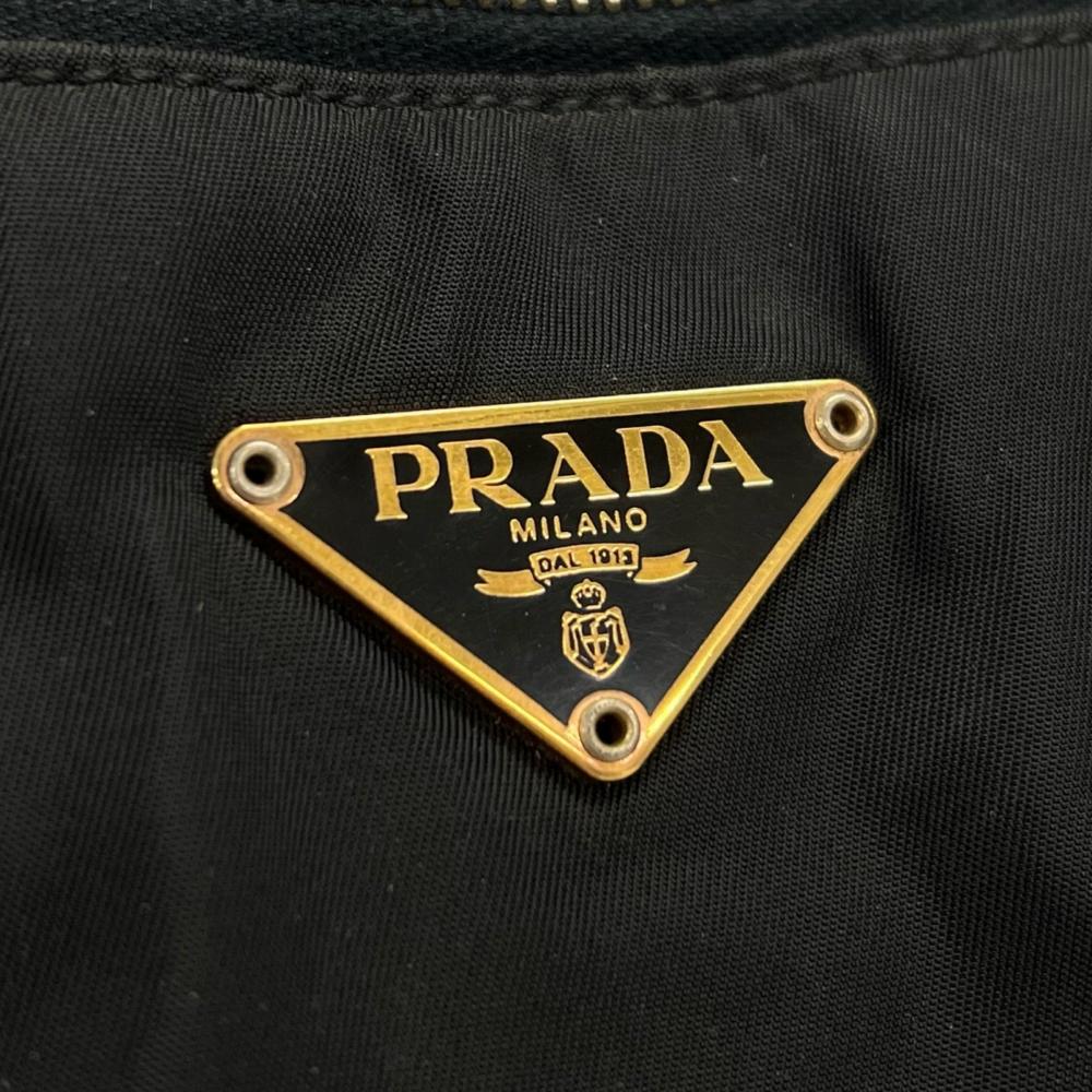 PRADA プラダ ハンドバッグ テスート トライアングルロゴ BR0098 ナイロン レザー ブラック 黒 ゴールド金具 レディース【中古品】