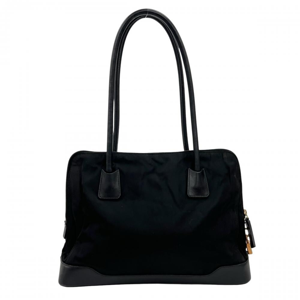 PRADA プラダ ハンドバッグ テスート トライアングルロゴ BR0098 ナイロン レザー ブラック 黒 ゴールド金具 レディース【中古品】