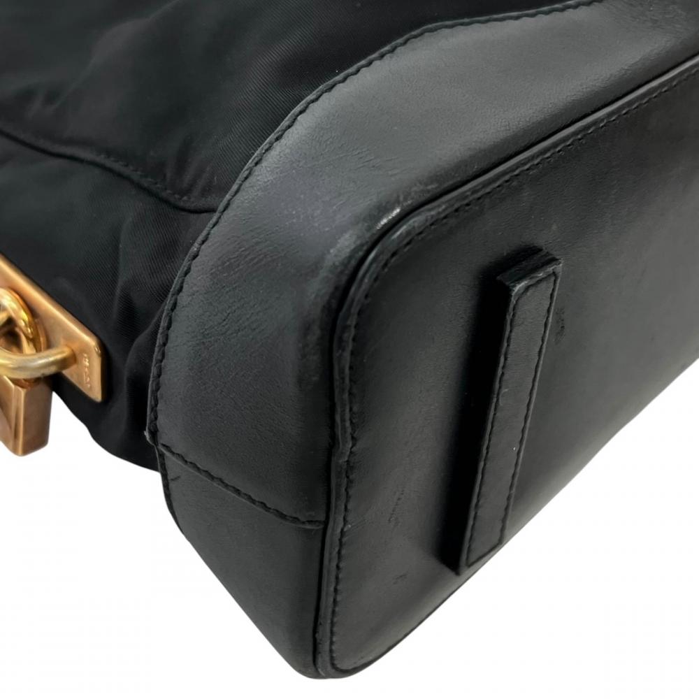 PRADA プラダ ハンドバッグ テスート トライアングルロゴ BR0098 ナイロン レザー ブラック 黒 ゴールド金具 レディース【中古品】