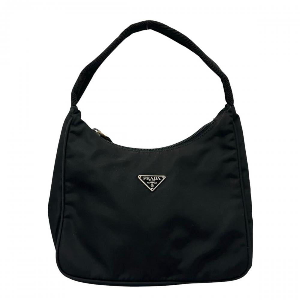 PRADA プラダ ハンドバッグ ナイロンバッグ トライアングルロゴ MV519 ナイロン ブラック 黒 シルバー金具 レディース【中古品】