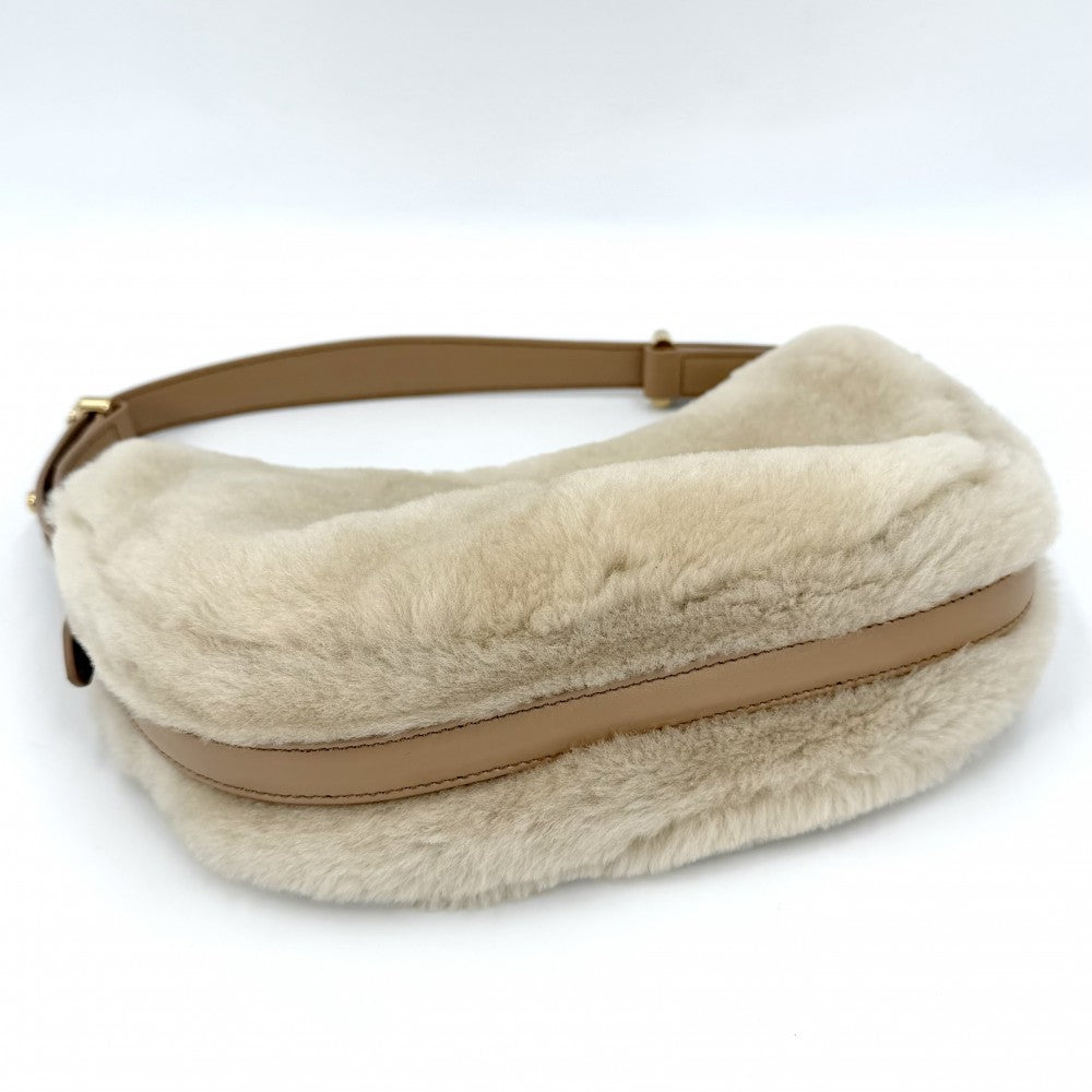 PRADA プラダ 2WAY アーケ ハンドバッグ ショルダーバッグ 1BC194 フェイクファー レザー ベージュ ゴールド金具 レディース【中古品】