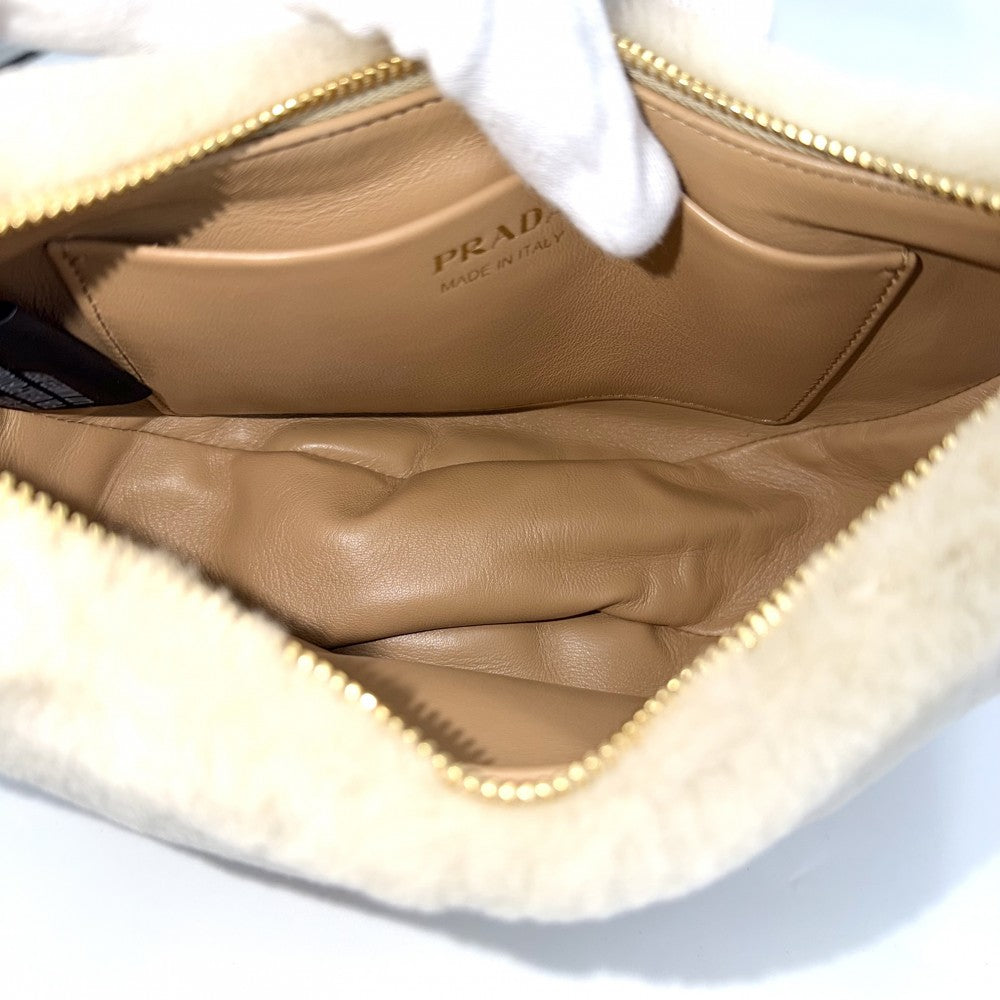 PRADA プラダ 2WAY アーケ ハンドバッグ ショルダーバッグ 1BC194 フェイクファー レザー ベージュ ゴールド金具 レディース【中古品】