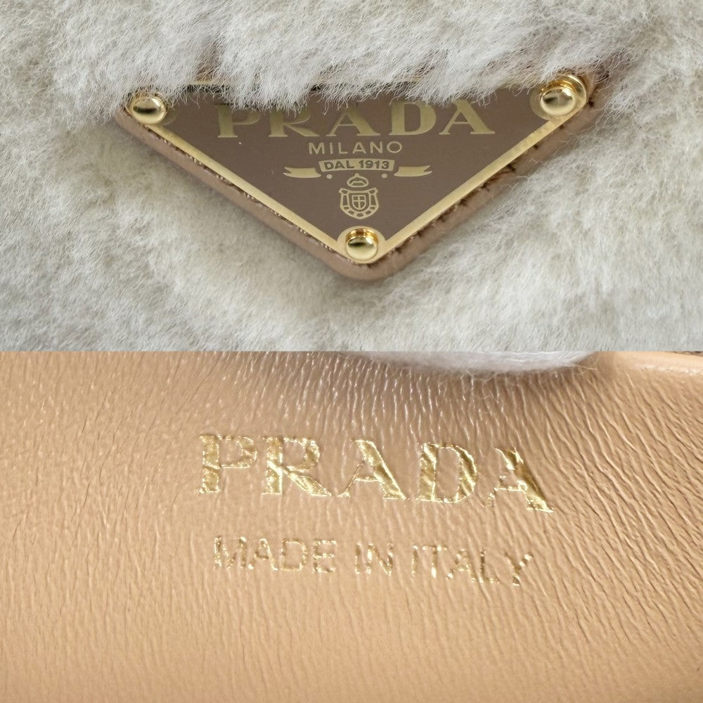 PRADA プラダ 2WAY アーケ ハンドバッグ ショルダーバッグ 1BC194 フェイクファー レザー ベージュ ゴールド金具 レディース【中古品】