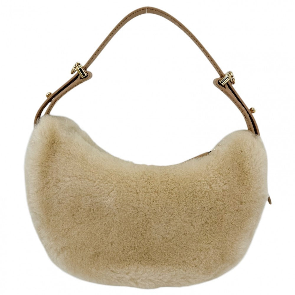 PRADA プラダ 2WAY アーケ ハンドバッグ ショルダーバッグ 1BC194 フェイクファー レザー ベージュ ゴールド金具 レディース【中古品】