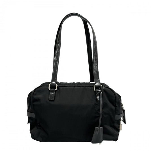 PRADA プラダ トートバッグ エンボスロゴ ミニボストン BR3150 ナイロン レザー ブラック 黒 シルバー金具 レディース【中古品】