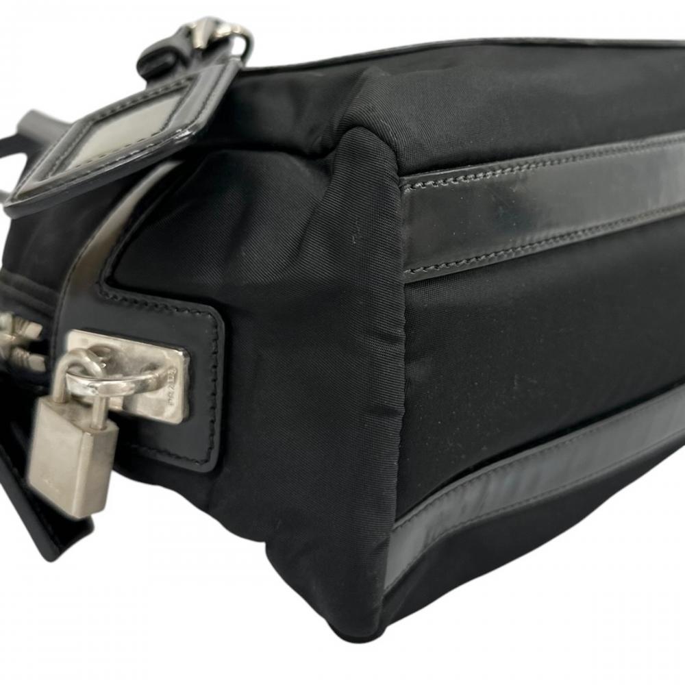 PRADA プラダ トートバッグ エンボスロゴ ミニボストン BR3150 ナイロン レザー ブラック 黒 シルバー金具 レディース【中古品】