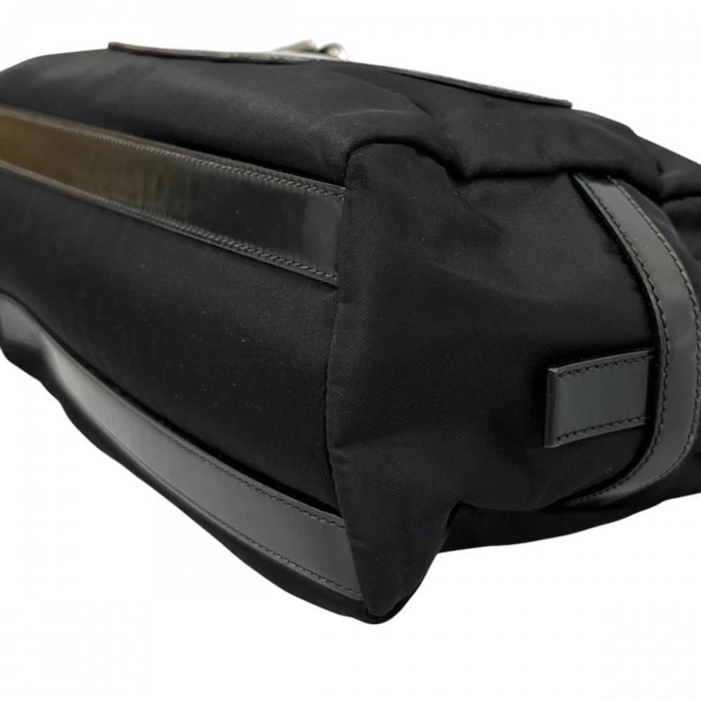PRADA プラダ トートバッグ エンボスロゴ ミニボストン BR3150 ナイロン レザー ブラック 黒 シルバー金具 レディース【中古品】