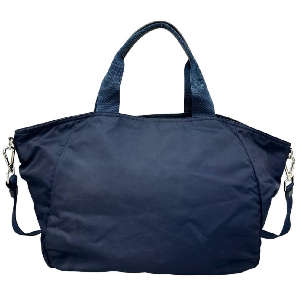 PRADA プラダ トートバッグ 2WAY トライアングルロゴ ナイロン サフィアーノレザー ネイビー 紺 シルバー金具 メンズ【中古品】