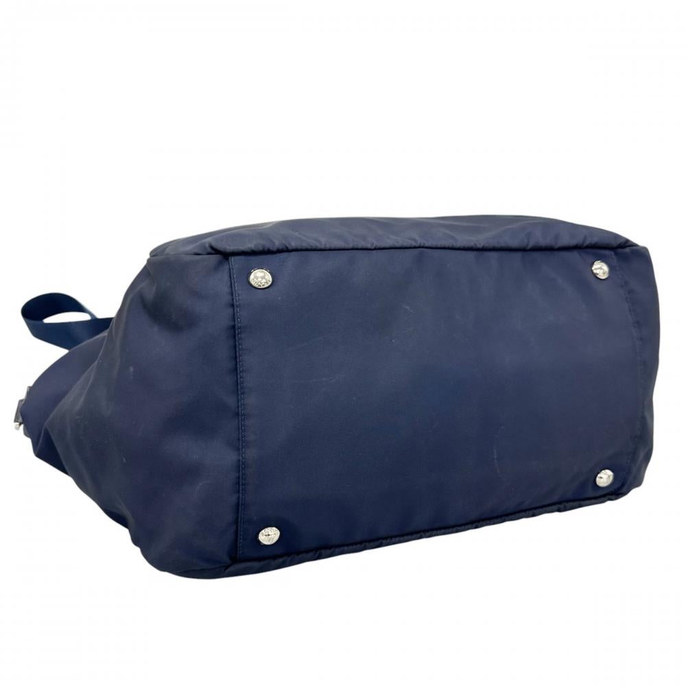 PRADA プラダ トートバッグ 2WAY トライアングルロゴ ナイロン サフィアーノレザー ネイビー 紺 シルバー金具 メンズ【中古品】