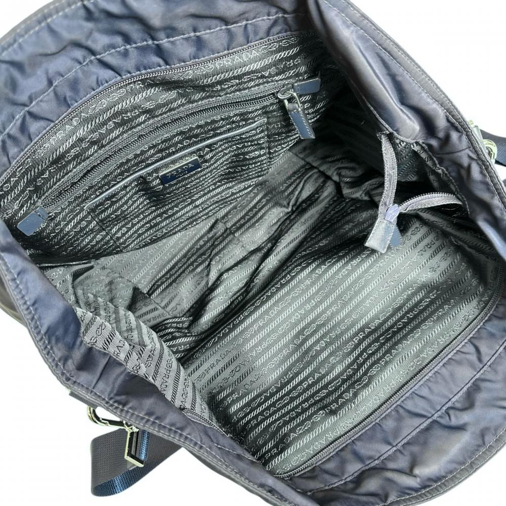 PRADA プラダ トートバッグ 2WAY トライアングルロゴ ナイロン サフィアーノレザー ネイビー 紺 シルバー金具 メンズ【中古品】
