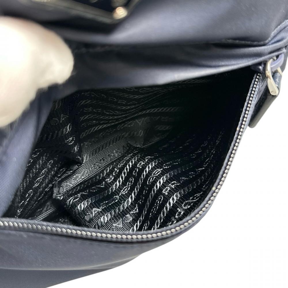 PRADA プラダ トートバッグ 2WAY トライアングルロゴ ナイロン サフィアーノレザー ネイビー 紺 シルバー金具 メンズ【中古品】