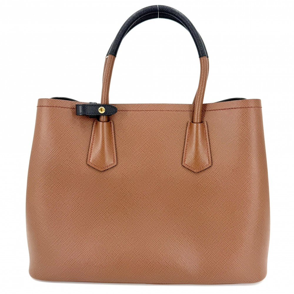 PRADA プラダ ハンドバッグ ドゥーブレ トートバッグ トライアングルロゴ 1BG775 レザー ブラウン 茶 ゴールド金具 レディース【中古品】