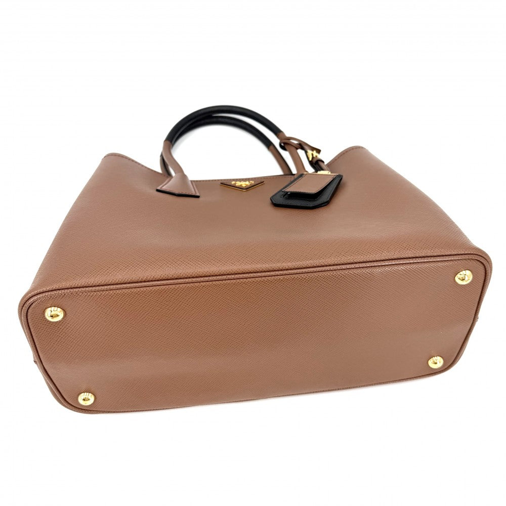 PRADA プラダ ハンドバッグ ドゥーブレ トートバッグ トライアングルロゴ 1BG775 レザー ブラウン 茶 ゴールド金具 レディース【中古品】