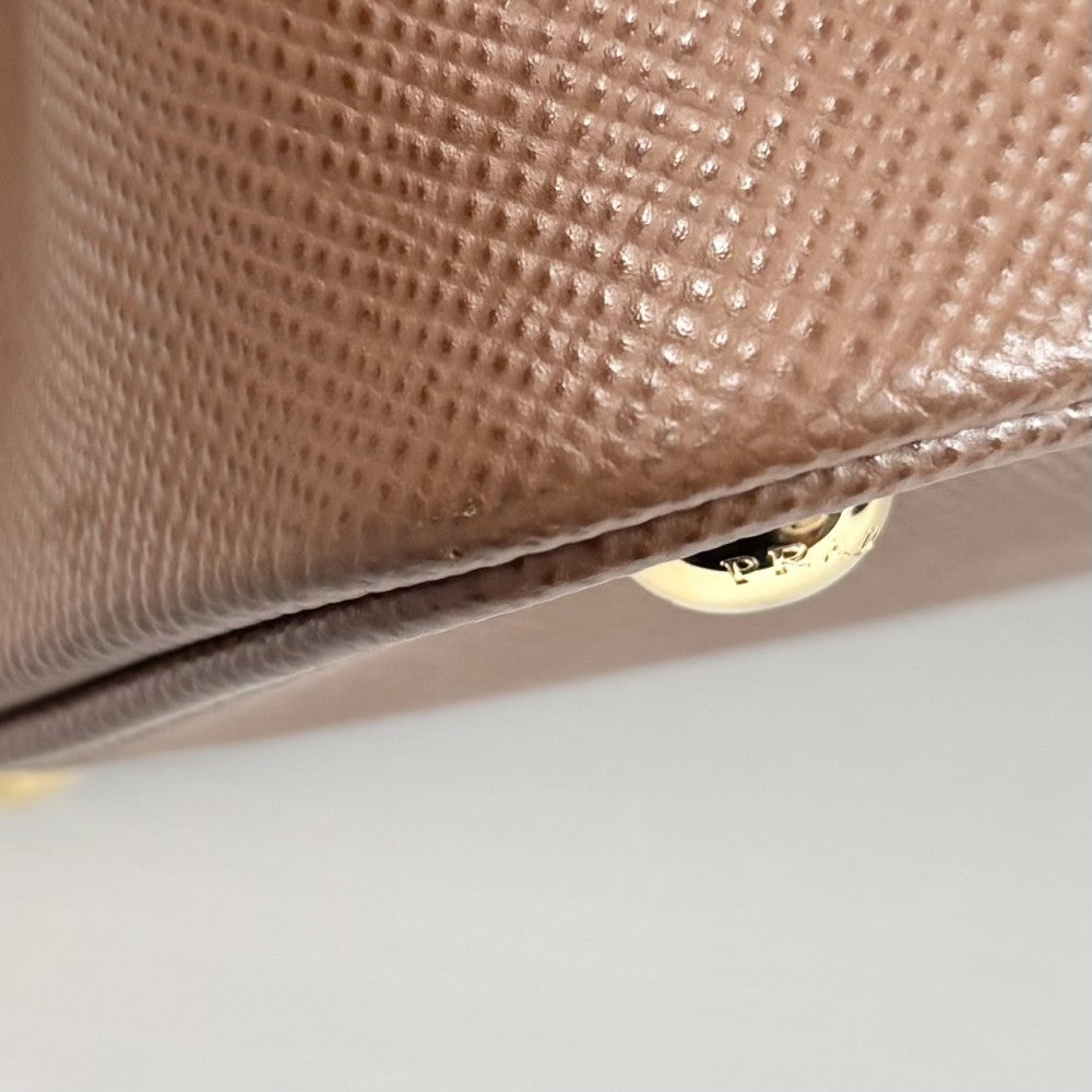 PRADA プラダ ハンドバッグ ドゥーブレ トートバッグ トライアングルロゴ 1BG775 レザー ブラウン 茶 ゴールド金具 レディース【中古品】