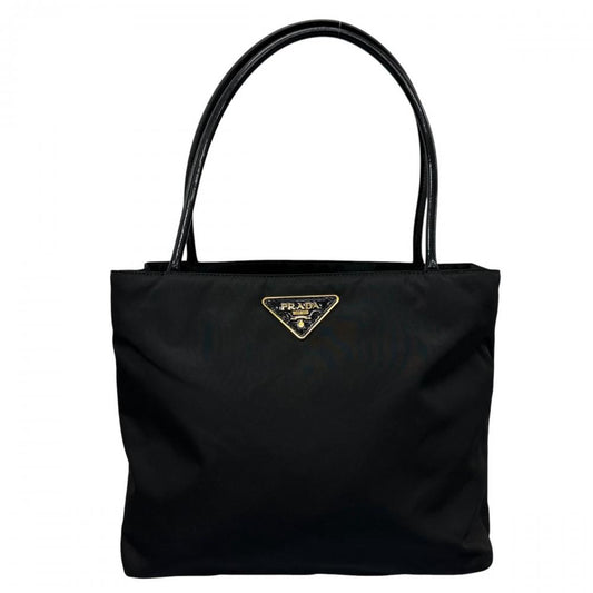 PRADA プラダ トートバッグ トライアングルロゴ BR3855 ナイロン エナメル ブラック 黒 ゴールド金具 レディース【中古品】