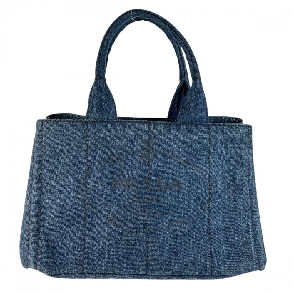 PRADA プラダ ハンドバッグ カナパ ロゴ B1877B デニム ブルー 青 ゴールド金具 レディース【中古品】