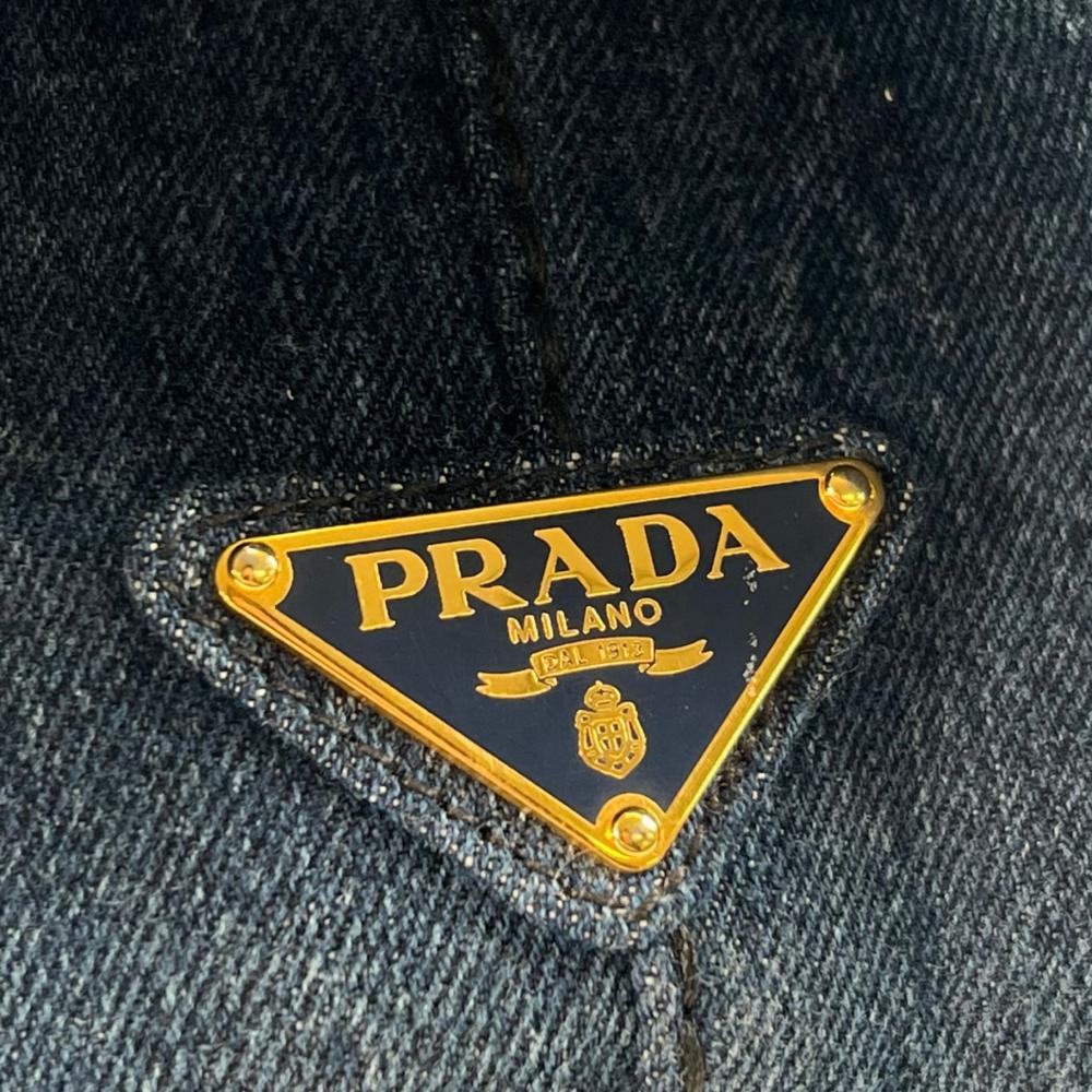 PRADA プラダ ハンドバッグ カナパ ロゴ B1877B デニム ブルー 青 ゴールド金具 レディース【中古品】