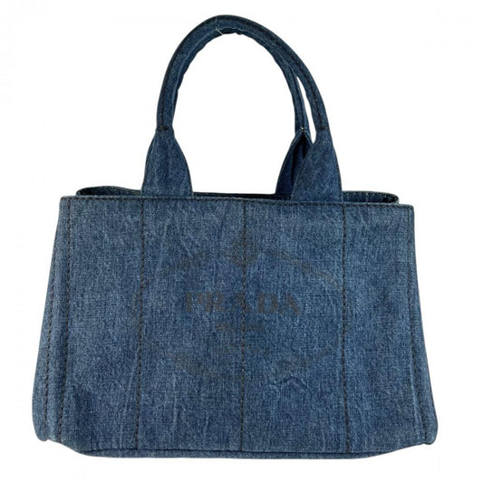 PRADA プラダ ハンドバッグ カナパ ロゴ B1877B デニム ブルー 青 ゴールド金具 レディース【中古品】