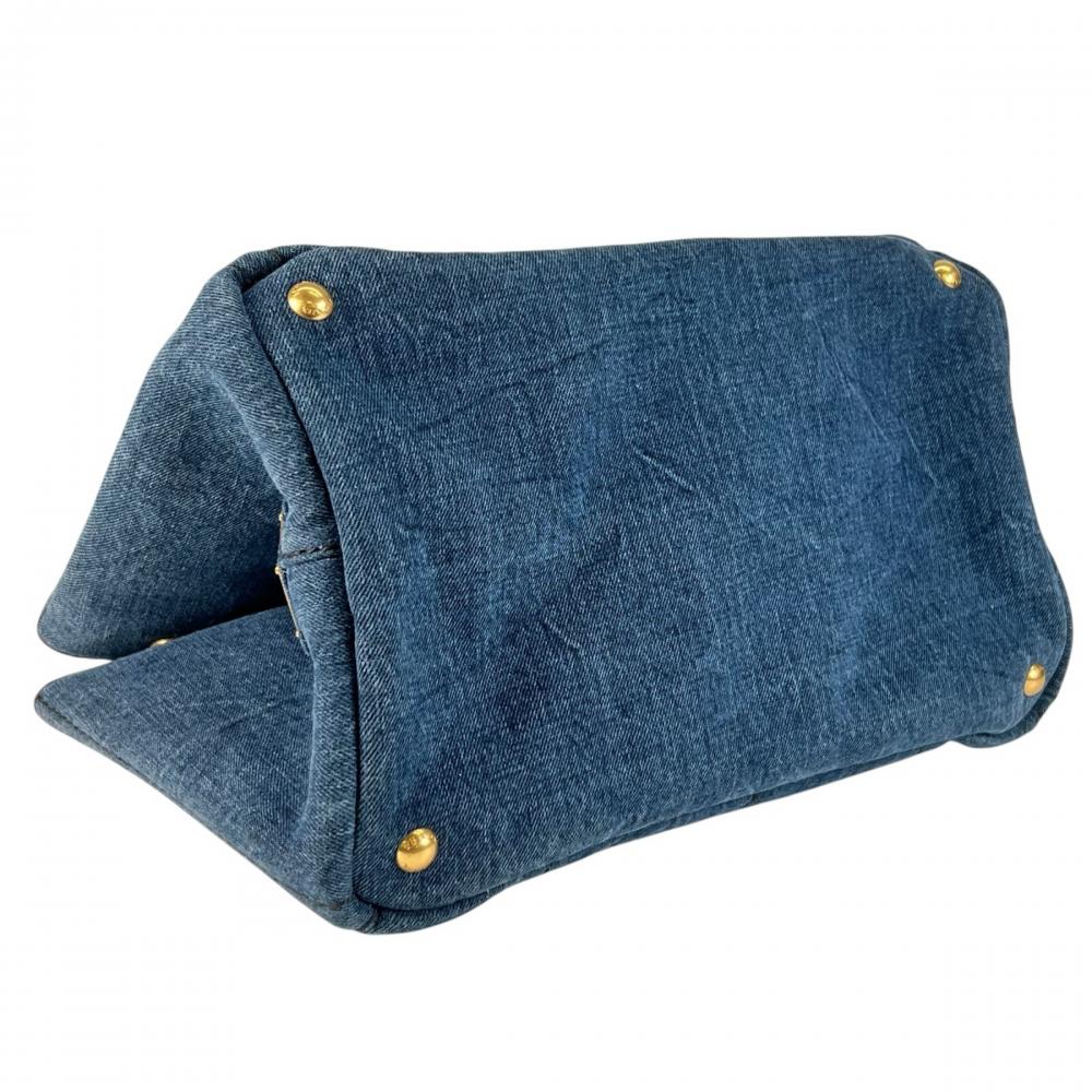 PRADA プラダ ハンドバッグ カナパ ロゴ B1877B デニム ブルー 青 ゴールド金具 レディース【中古品】