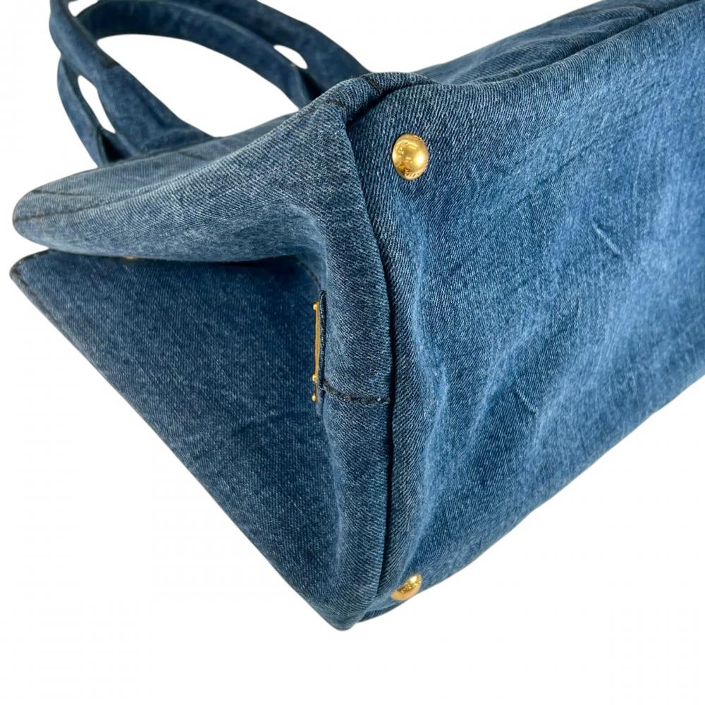 PRADA プラダ ハンドバッグ カナパ ロゴ B1877B デニム ブルー 青 ゴールド金具 レディース【中古品】