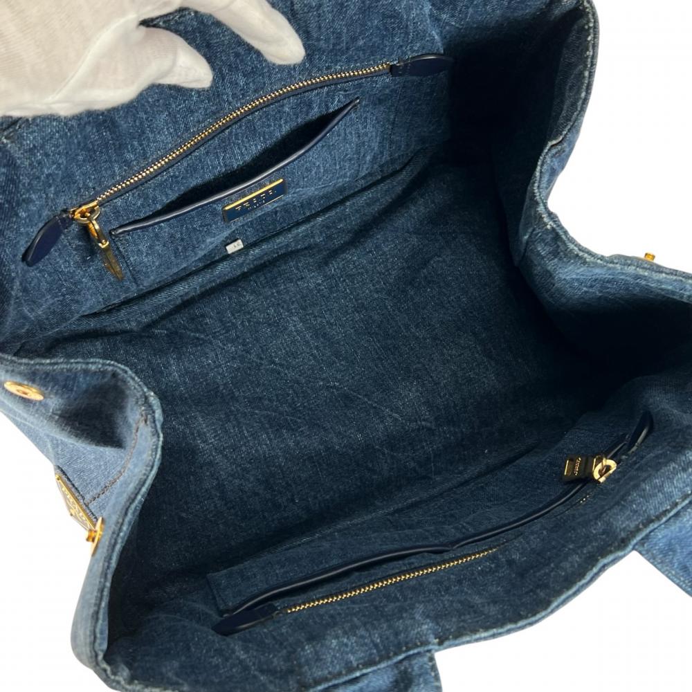 PRADA プラダ ハンドバッグ カナパ ロゴ B1877B デニム ブルー 青 ゴールド金具 レディース【中古品】