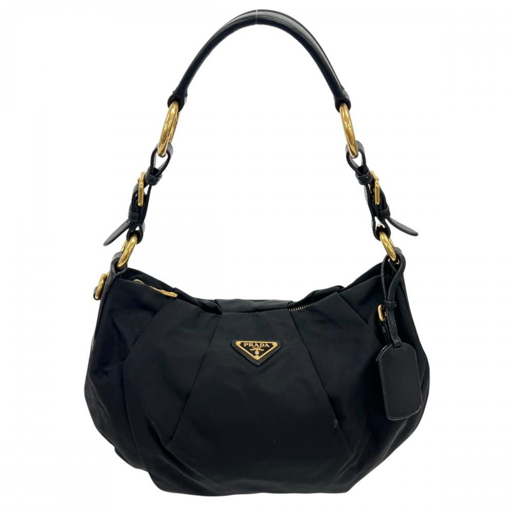 PRADA プラダ ショルダーバッグ テスート ワンショルダー BR3795 ナイロン レザー ブラック 黒 ゴールド金具 レディース【中古品】
