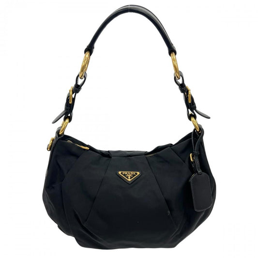 PRADA プラダ ショルダーバッグ テスート ワンショルダー BR3795 ナイロン レザー ブラック 黒 ゴールド金具 レディース【中古品】