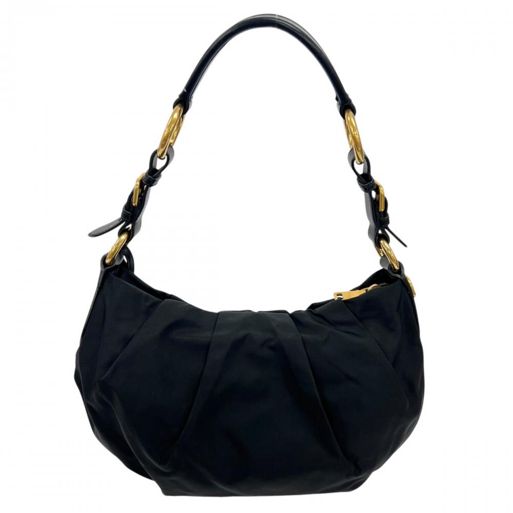 PRADA プラダ ショルダーバッグ テスート ワンショルダー BR3795 ナイロン レザー ブラック 黒 ゴールド金具 レディース【中古品】