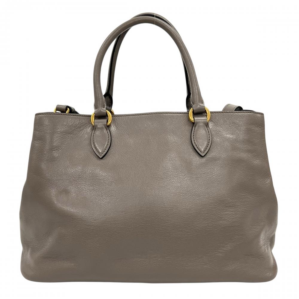PRADA プラダ 2WAY エンボスロゴ ハンドバッグ ショルダーバッグ 1BA579 レザー グレージュ ゴールド金具 レディース【中古品】