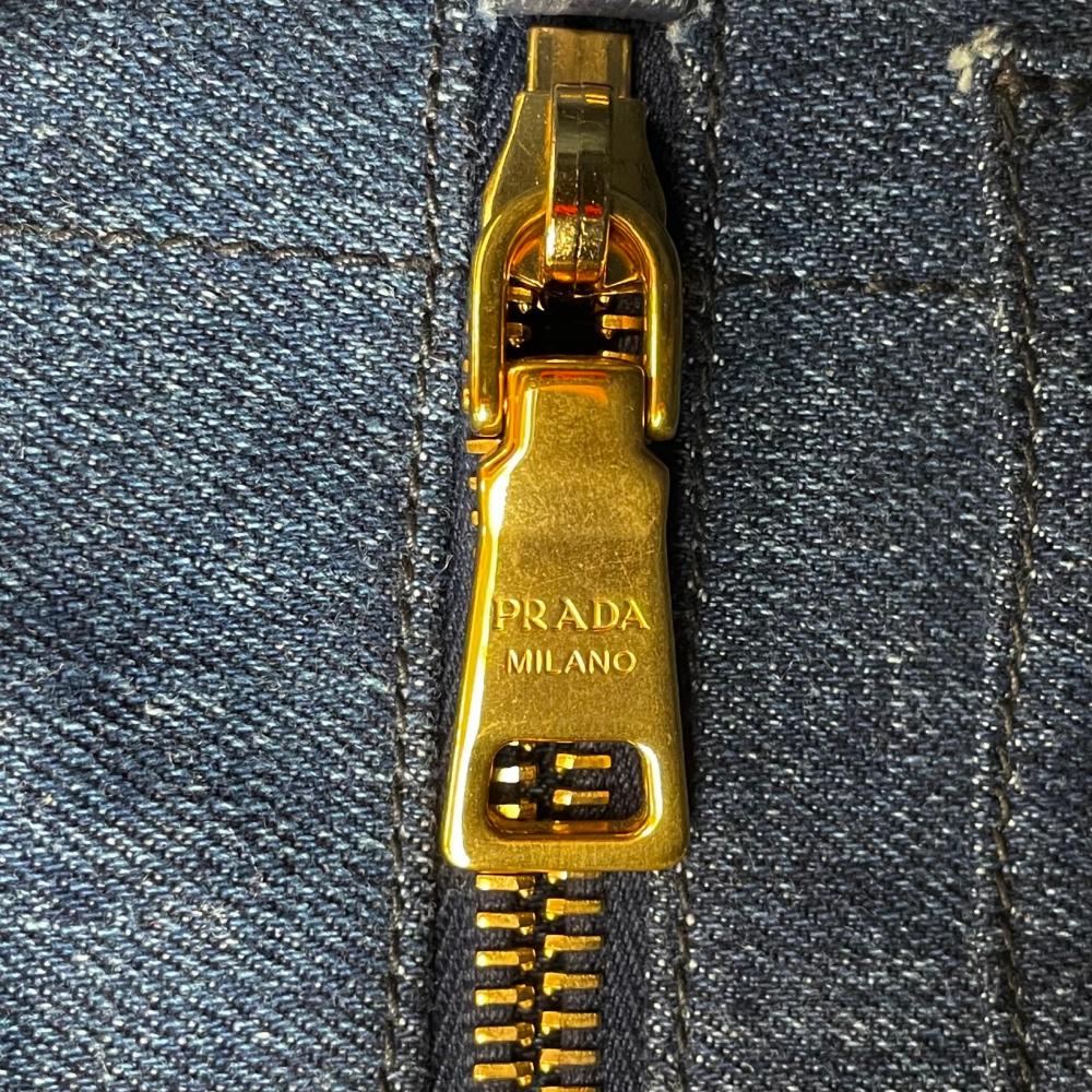 PRADA プラダ トートバッグ カナパ デニム生地 ハンドバッグ コットンキャンバス ブルー 青 ゴールド金具 レディース【中古品】