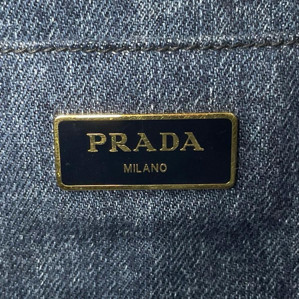 PRADA プラダ トートバッグ カナパ デニム生地 ハンドバッグ コットンキャンバス ブルー 青 ゴールド金具 レディース【中古品】
