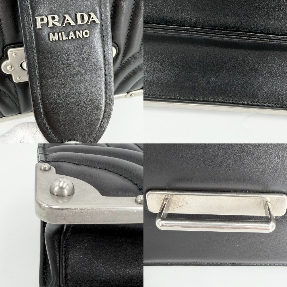 PRADA プラダ ショルダーバッグ カイエ ダイアグラム ナイロン ブラック 黒 シルバー金具 レディース【中古品】