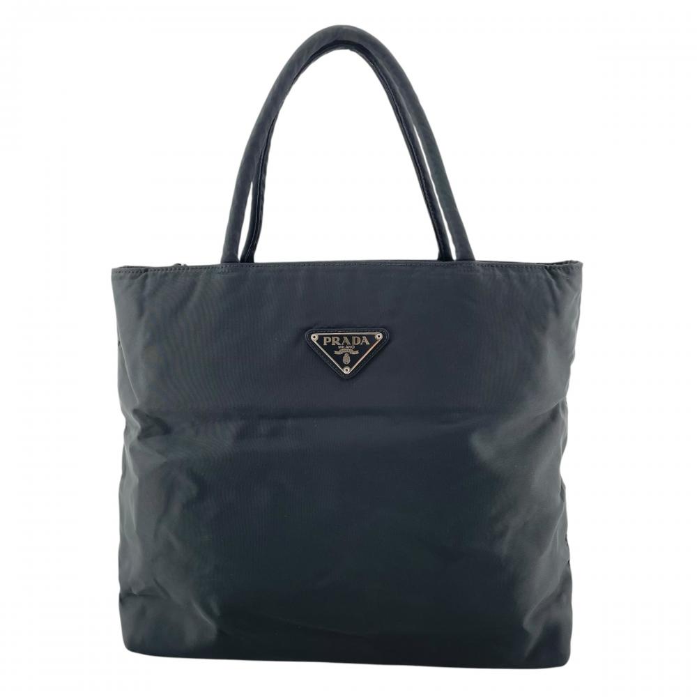 PRADA プラダ トートバッグ テスート 三角ロゴプレート ナイロン ブラック 黒 シルバー金具 レディース【中古品】