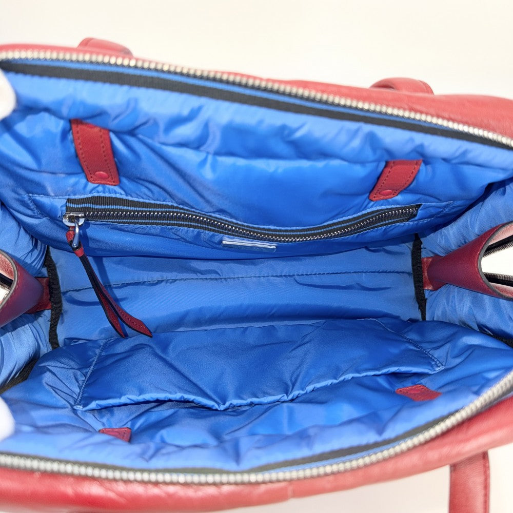 PRADA プラダ ハンドバッグ ナッパ トートバッグ 1BB052 レザー レッド 赤 ブルー 青 シルバー金具 レディース【中古品】