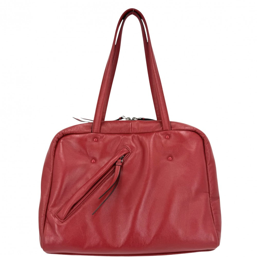 PRADA プラダ ハンドバッグ ナッパ トートバッグ 1BB052 レザー レッド 赤 ブルー 青 シルバー金具 レディース【中古品】