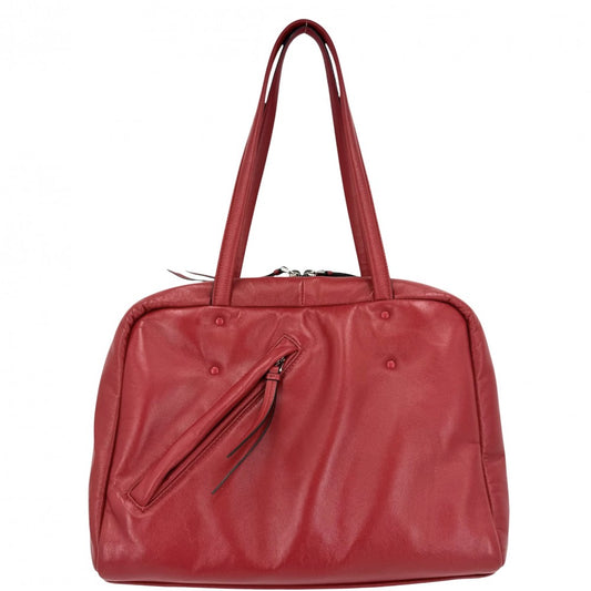PRADA プラダ ハンドバッグ ナッパ トートバッグ 1BB052 レザー レッド 赤 ブルー 青 シルバー金具 レディース【中古品】
