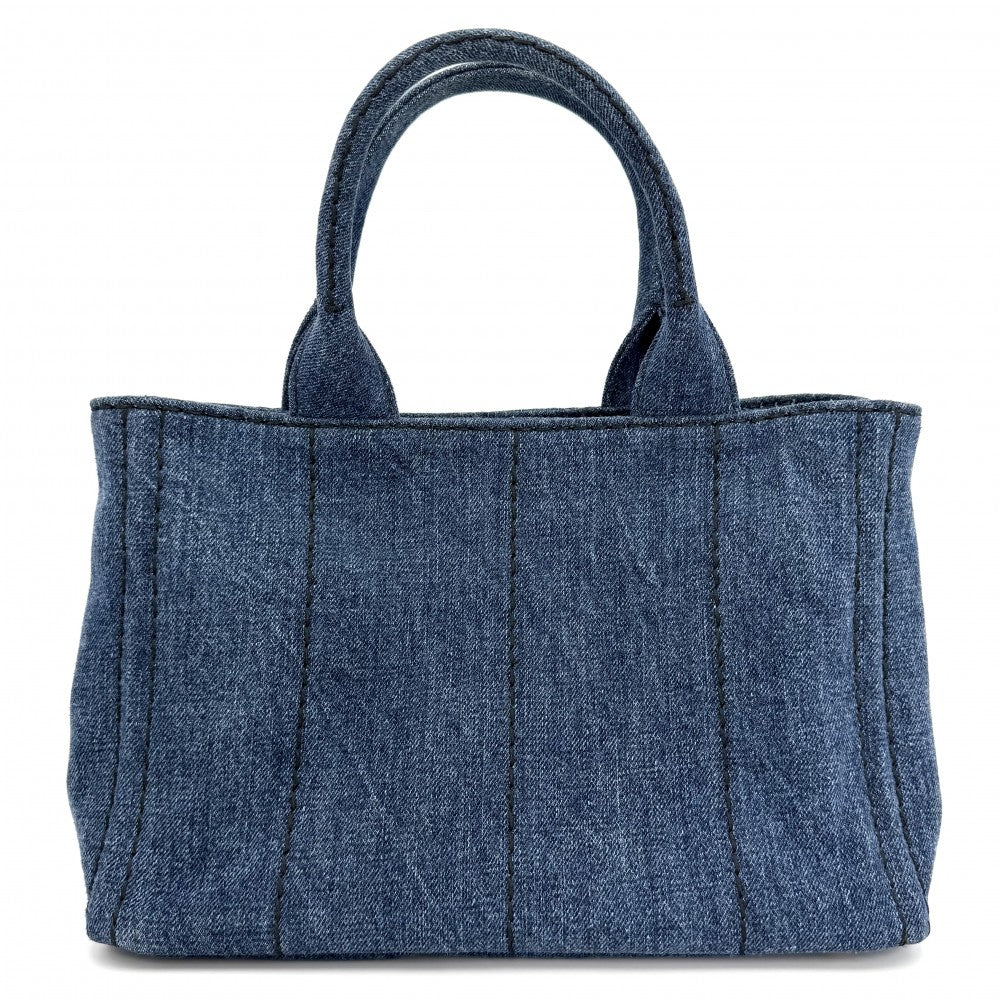 PRADA プラダ 2WAY カナパ ミニ デニム ハンドバッグ ショルダーバッグ トライアングルロゴ 1BG439 コットン インディゴ ゴールド金具 レディース【中古品】