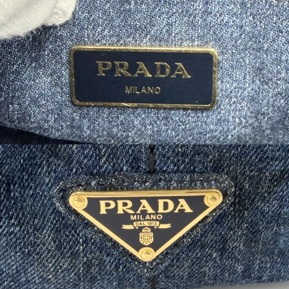 PRADA プラダ 2WAY カナパ ミニ デニム ハンドバッグ ショルダーバッグ トライアングルロゴ 1BG439 コットン インディゴ ゴールド金具 レディース【中古品】