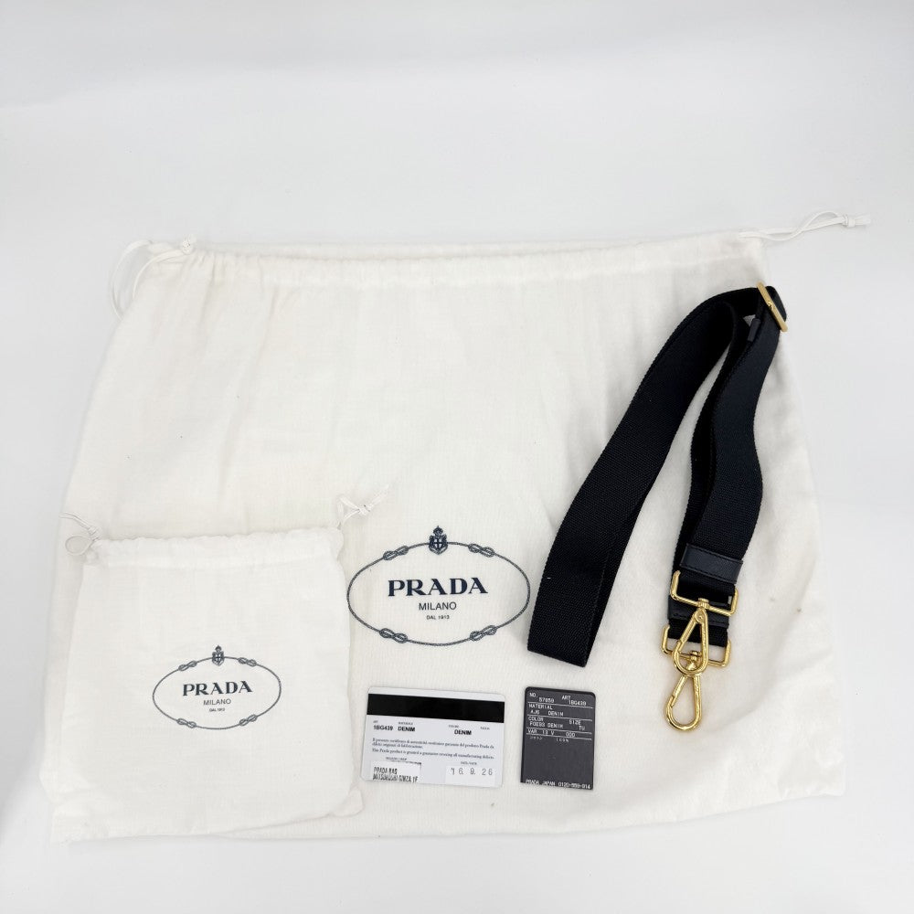 PRADA プラダ 2WAY カナパ ミニ デニム ハンドバッグ ショルダーバッグ トライアングルロゴ 1BG439 コットン インディゴ ゴールド金具 レディース【中古品】