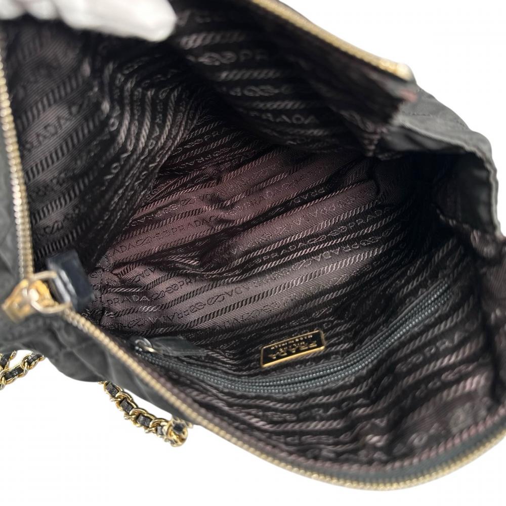 PRADA プラダ トートバッグ キルティング トライアングルロゴ チェーンショルダー ナイロン ブラック 黒 ゴールド金具 レディース【中古品】