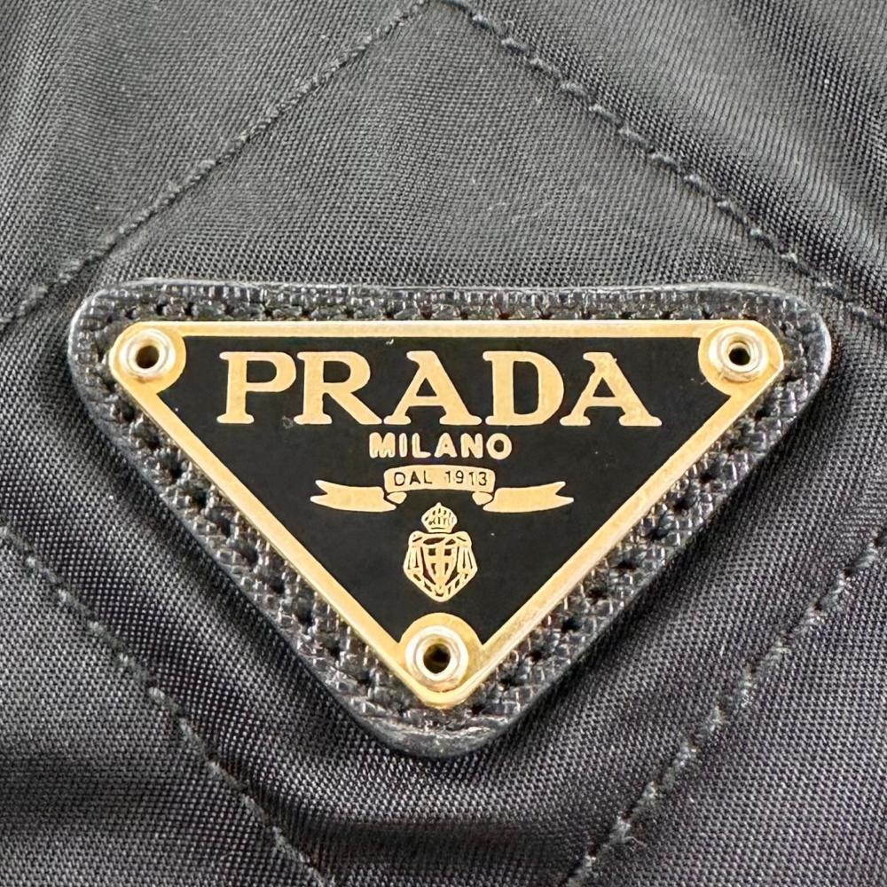 PRADA プラダ トートバッグ キルティング トライアングルロゴ チェーンショルダー ナイロン ブラック 黒 ゴールド金具 レディース【中古品】