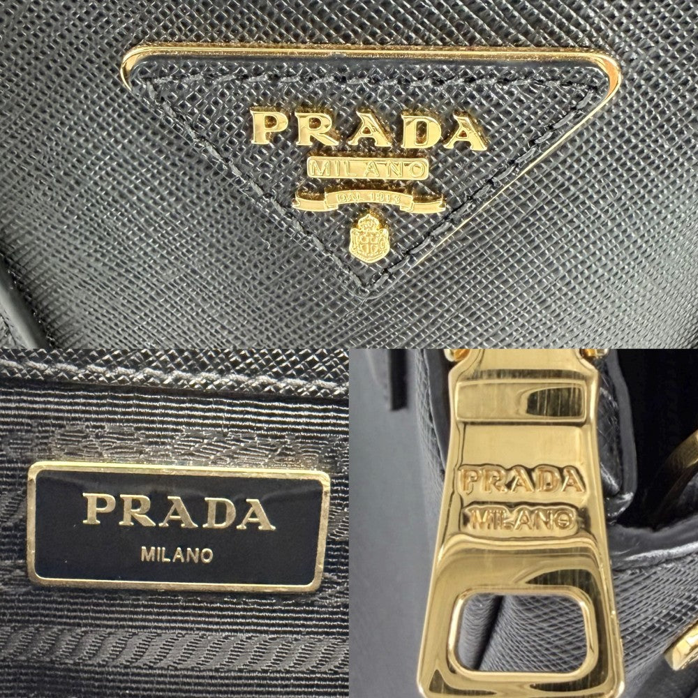 PRADA プラダ 2WAY トライアングルロゴ ガレリア スモール ハンドバッグ ショルダーバッグ 1BA896 レザー ブラック 黒 ゴールド金具 レディース【中古品】