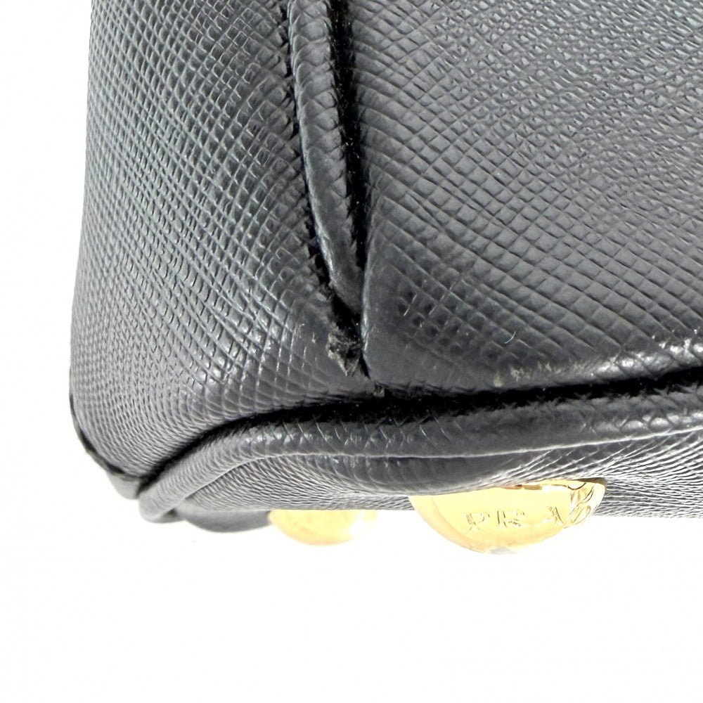 PRADA プラダ 2WAY トライアングルロゴ ガレリア スモール ハンドバッグ ショルダーバッグ 1BA896 レザー ブラック 黒 ゴールド金具 レディース【中古品】