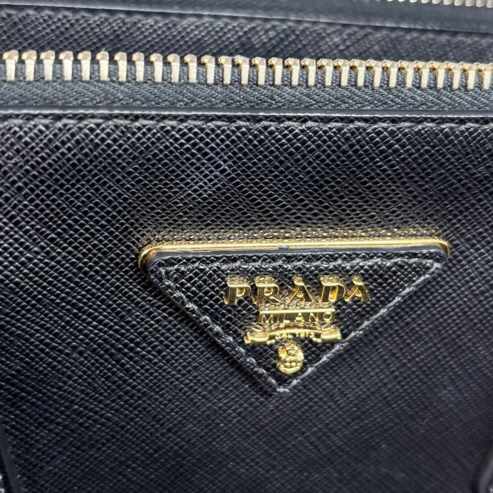 PRADA プラダ 2WAY トライアングルロゴ ガレリア スモール ハンドバッグ ショルダーバッグ 1BA896 レザー ブラック 黒 ゴールド金具 レディース【中古品】