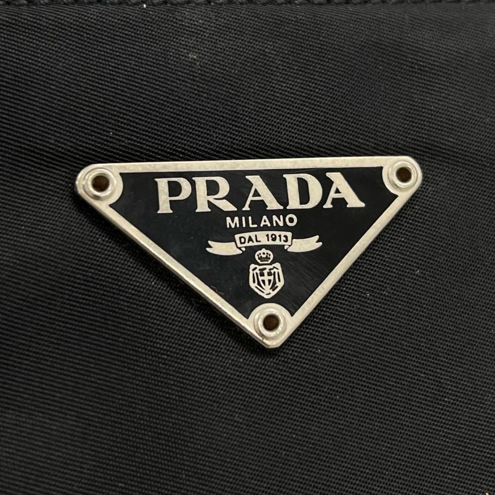 PRADA プラダ ハンドバッグ テスート 三角ロゴプレート ナイロン レザー ブラック 黒 シルバー金具 レディース【中古品】