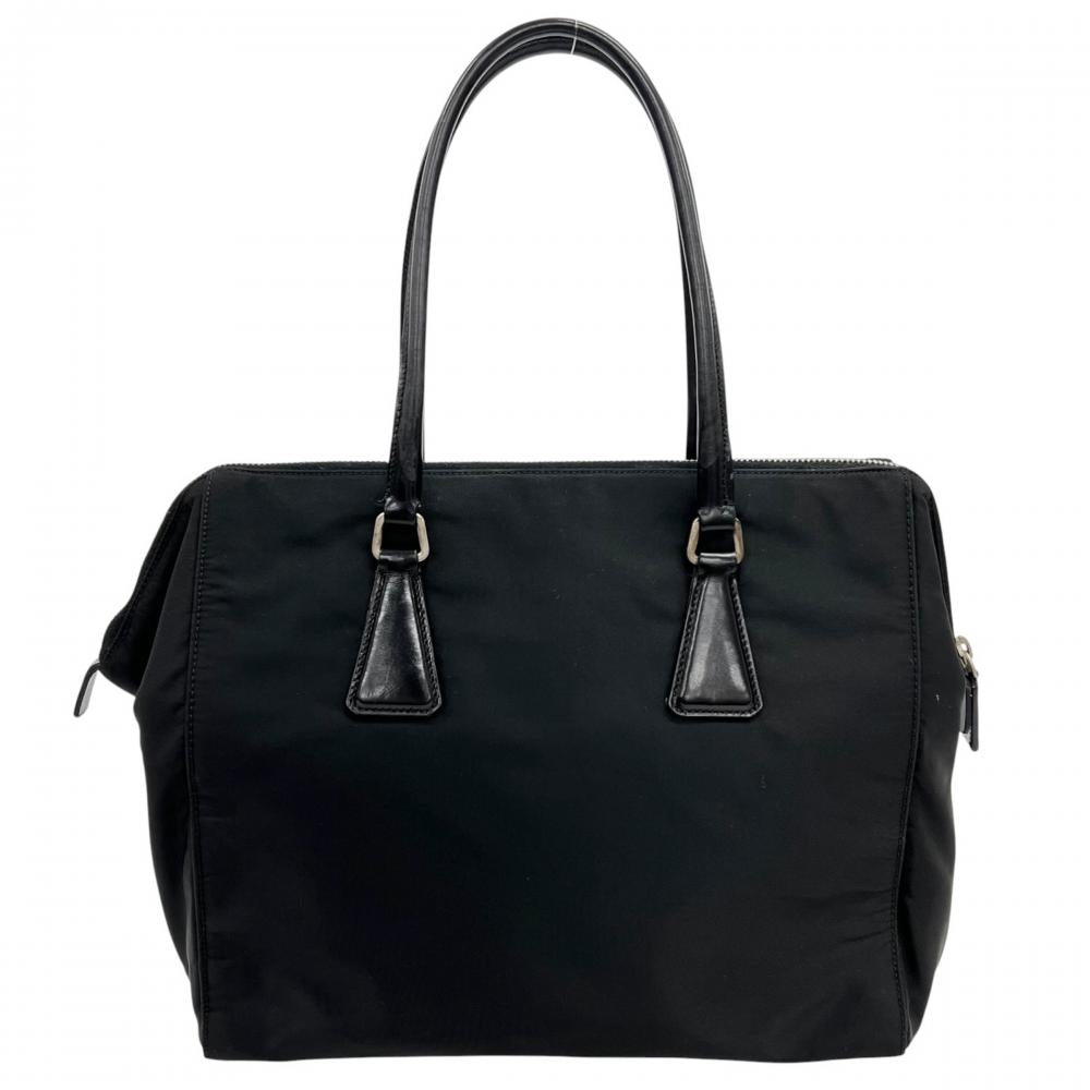 PRADA プラダ ハンドバッグ テスート 三角ロゴプレート ナイロン レザー ブラック 黒 シルバー金具 レディース【中古品】