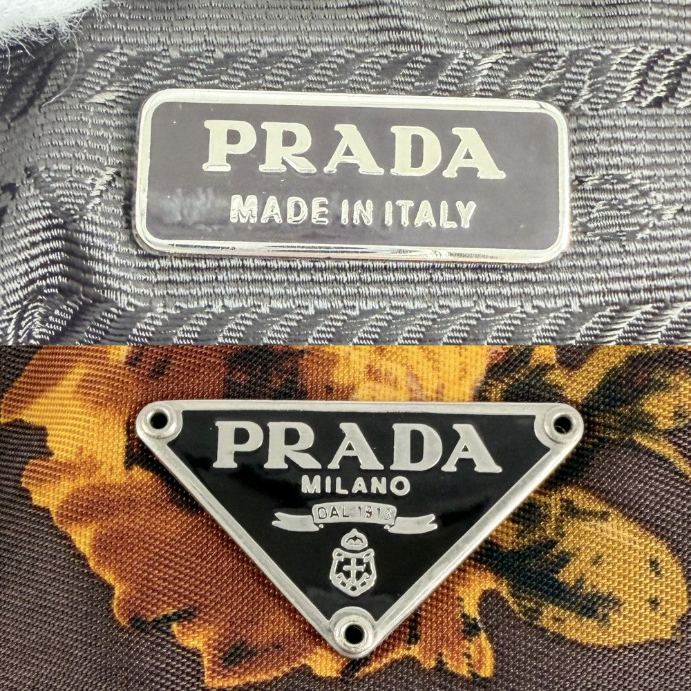 PRADA プラダ ハンドバッグ 花柄 フラワー ワンハンドバッグ ナイロン レザー ブラウン 茶 イエロー シルバー金具 レディース【中古品】